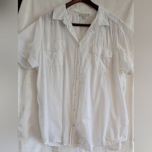 Woman Within White Short-Sleeve Button Front Shirt